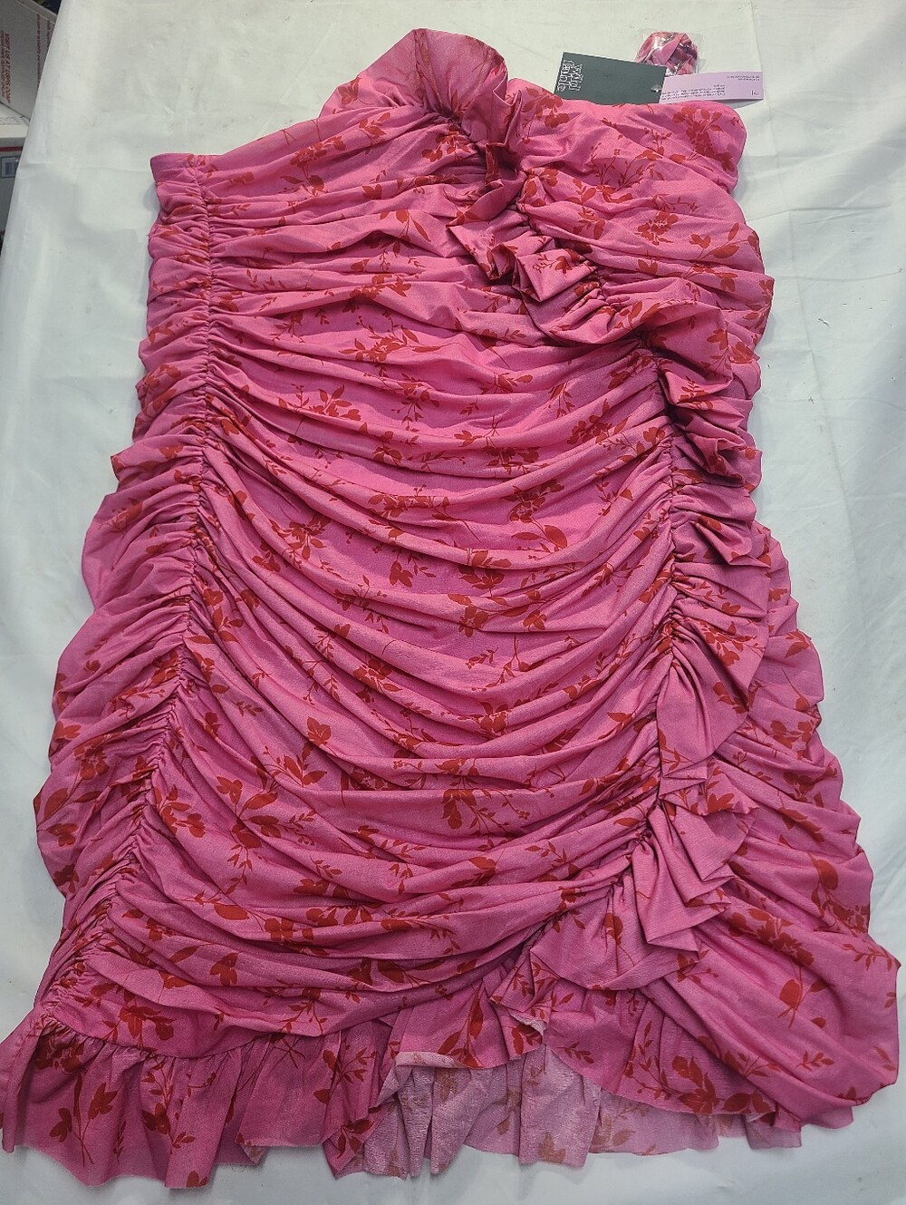 Women's Ruched Ruffle Tube Mini Bodycon Dress Wild Fable Pink Floral Size XXL